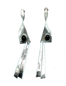 Vintage 1970's Native American Sterling Silver & Onyx Dangle Twist Earrings