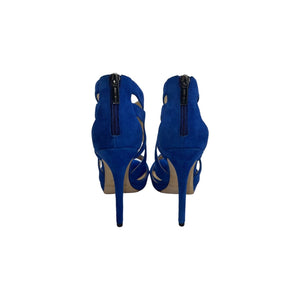 JIMMY CHOO Aegean Blue Suede Collar Sandal Heels  - Sz. 35.5