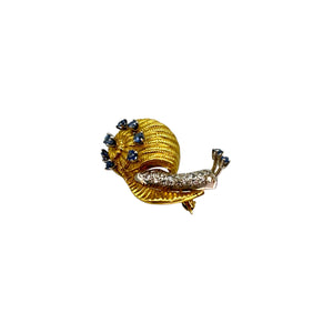 Vintage 18K Two-Tone Gold, Diamond, & Sapphire Snail Pin Brooch