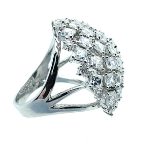 10K White Gold Plated CZ Cluster Cocktail Ring - Sz. 7