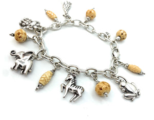 Custom Sterling Silver, Bone, & Multi-Charm Bracelet