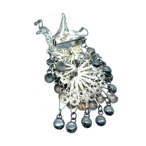 Antique Sterling Silver Peacock Brooch w/ Hinged Tail