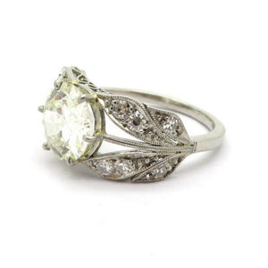 Platinum 2.37 Carat Old European Cut Art Deco Style Diamond Engagement Ring, Size 7.5