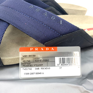 Prada Cross-Strap Logo Men's Sandals-Navy Blue, Size 9.5