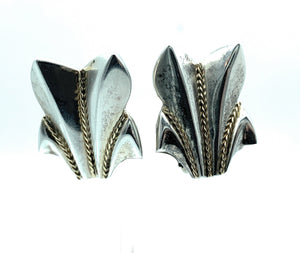 Silver & Gold Plating Fleur De Lys Style Clip-On Earrings