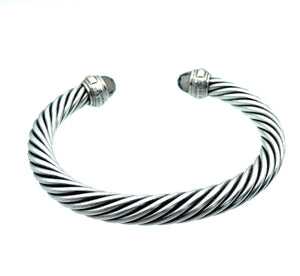 David Yurman 14K YG, Sterling Silver, & Smoky Quartz Cable Cuff Bracelet