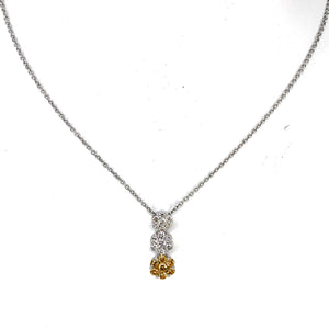 GORGEOUS 18K White Gold Necklace w/ Radiant Fancy Yellow Diamond Floating Pendant