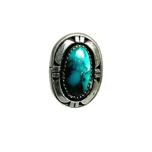 Old Pawn Sterling Silver & Turquoise Split Shank Shadowbox Ring - Sz. 5.25