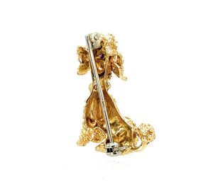 18K Yellow Gold & Ruby Poodle Brooch