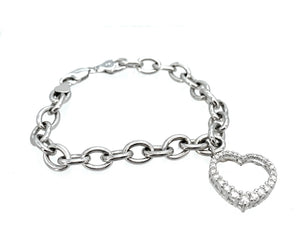 BBB 14K White Gold 0.75ctw Diamond Heart Charm Link Bracelet
