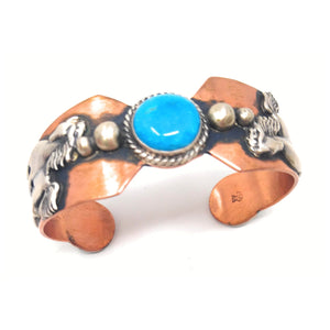 Chaco Canyon Southwest Turquoise Sterling Silver and Copper "Horse" Cuff Bracelet