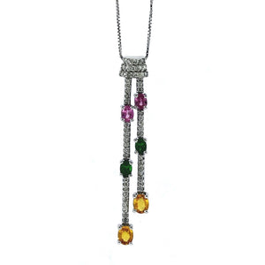 14K White Gold Diamond & Multi-Stone Tassel Style Pendant Necklace