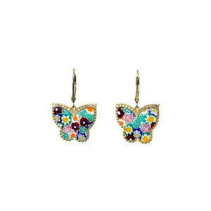 14K Yellow Gold Multi-Color Murano Glass Butterfly Earrings - TheRelux.com