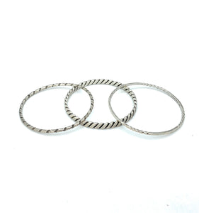 (3) Three Vintage 1970's Sterling Silver Twist Wire Bangle Bracelets