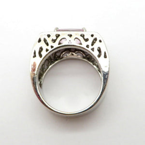 18K White Gold Pink Tourmaline & Diamond French Hallmarked Designer Ring, Size 7