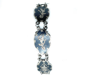 Vintage Sterling Silver Siam Niello Dancer Enamel Inlay Chain Link Bracelet