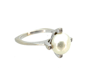 14K White Gold, Mabe Pearl, & Diamond Ring - Sz. 5.75