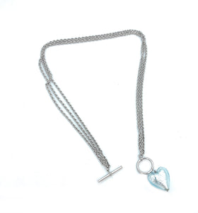 18K White Gold & Glass Heart Necklace & Bracelet Jewelry Set