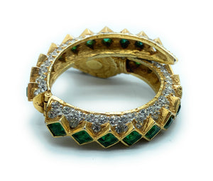 Kenneth Jay Lane 22K Goldplated CZ & Emerald Snake Hinged Bracelet