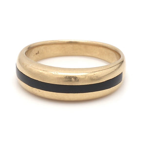 14K Yellow Gold & Black Jade Men's Wedding Ring - Sz. 9.75