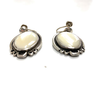 Vintage Navajo Sterling Silver Mother Of Pearl Dangle Earrings - Signed
