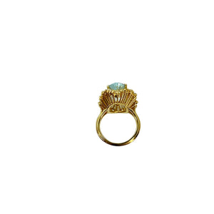 14K Yellow Gold, 6.92ct Aquamarine & 4.00ctw Diamond Cocktail Ring - Sz. 6