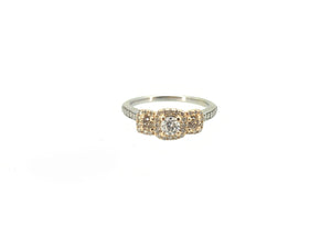 14K Two-Tone Gold & 3-Stone Diamond Engagement Ring - Sz. 6.75