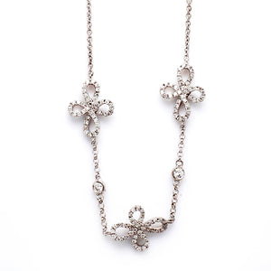 18K & 14K White Gold 0.45ctw Diamond 3-Station Flower Pendant Necklace
