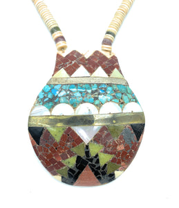 Santo Domingo Mosaic Inlaid Spiny Oyster Multi Stone Heishi Bead Necklace