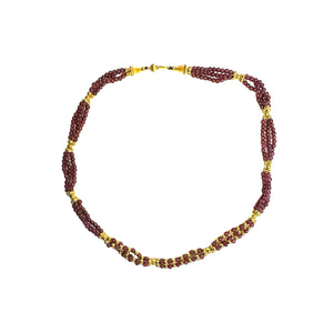 14K Yellow Gold Triple Strand Garnet Bead & Gold Bead Necklace