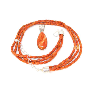 Red Coral Multi-Strand Necklace and Pendant
