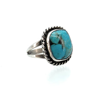 Old Pawn Sterling Silver & Turquoise Split Shank Ring - Sz. 4.25