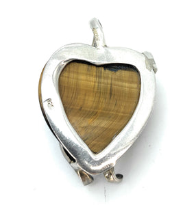 Vintage Sterling Silver & Cat Eye Heart Pendant & Earrings Set