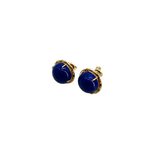 14K Yellow Gold Lapis Dome Stud Earrings