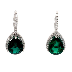14K White Gold, Synthetic Emerald, & 0.75ctw Diamond Drop Earrings