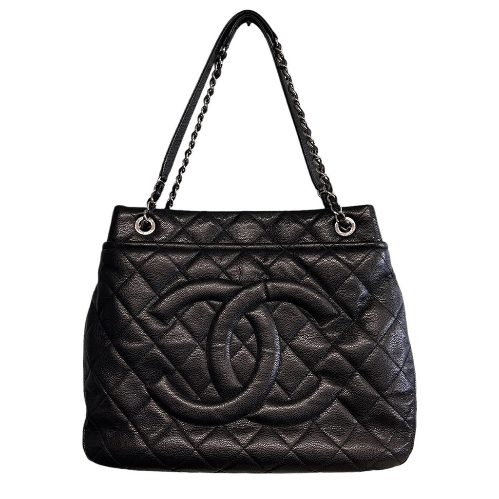 Chanel Blue Quilted Caviar Leather Timeless CC Soft Shopper Tote