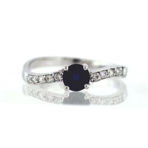 14K White Gold Sapphire & Diamond Ring - Sz. 6.5