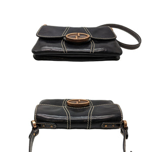 Gucci Vintage Black Leather GG Buckle Detail Shoulder Bag 124259