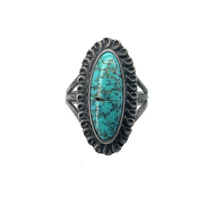 Vintage Old Pawn Navajo Sterling Silver & Turquoise Tri Shank Ring - Sz. 6