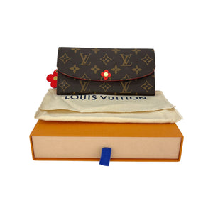 Louis Vuitton Mono Emilie Flower Charm Long Wallet Purse On Chain W/ Box