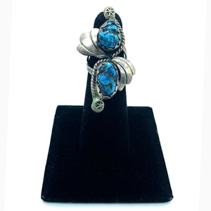 Vintage 1960's Navajo Sterling Silver & Turquoise Split Shank Ring Sz. 5