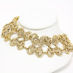 Mona Saab Vintage Collar Style Gold-Tone Crystal Necklace and Gold-Tone Earrings