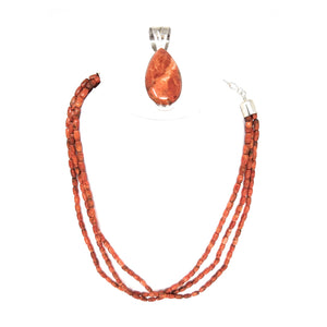 Red Coral Multi-Strand Necklace and Pendant