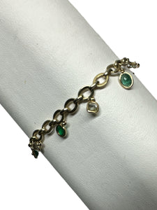 14K Yellow Gold, Emerald, & Diamond Oval Link Bracelet