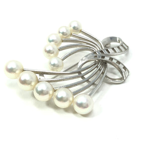 Mikimoto 14kt White Gold Cultured Akoya Pearl Brooch A+ Grade