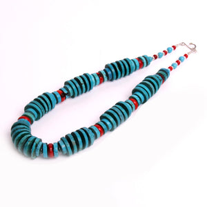 Old Pawn Navajo Turquoise & Coral Heishi Necklace