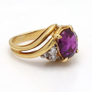 Vintage Cartier 18K Yellow Gold, Purple Sapphire & Diamond Ring