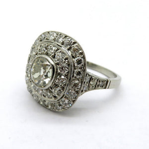 Antique Edwardian Style Halo Platinum Diamond Engagement Ring, Size 7