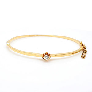 14K Yellow Gold .20ct Round Brilliant Diamond Set Tulip Style Bangle Bracelet
