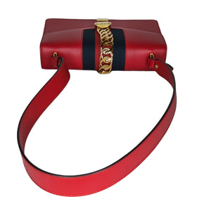 Gucci Calfskin Small Sylvie Chain Shoulder Bag Hibiscus Red